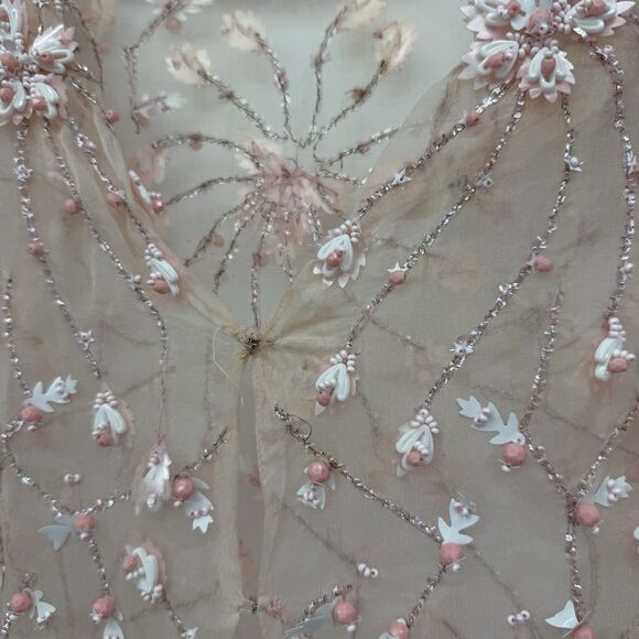 Unbranded Vintage Pink Beaded Sheer Sleeveless Overlay Womens XS-S - Picture 12 of 16